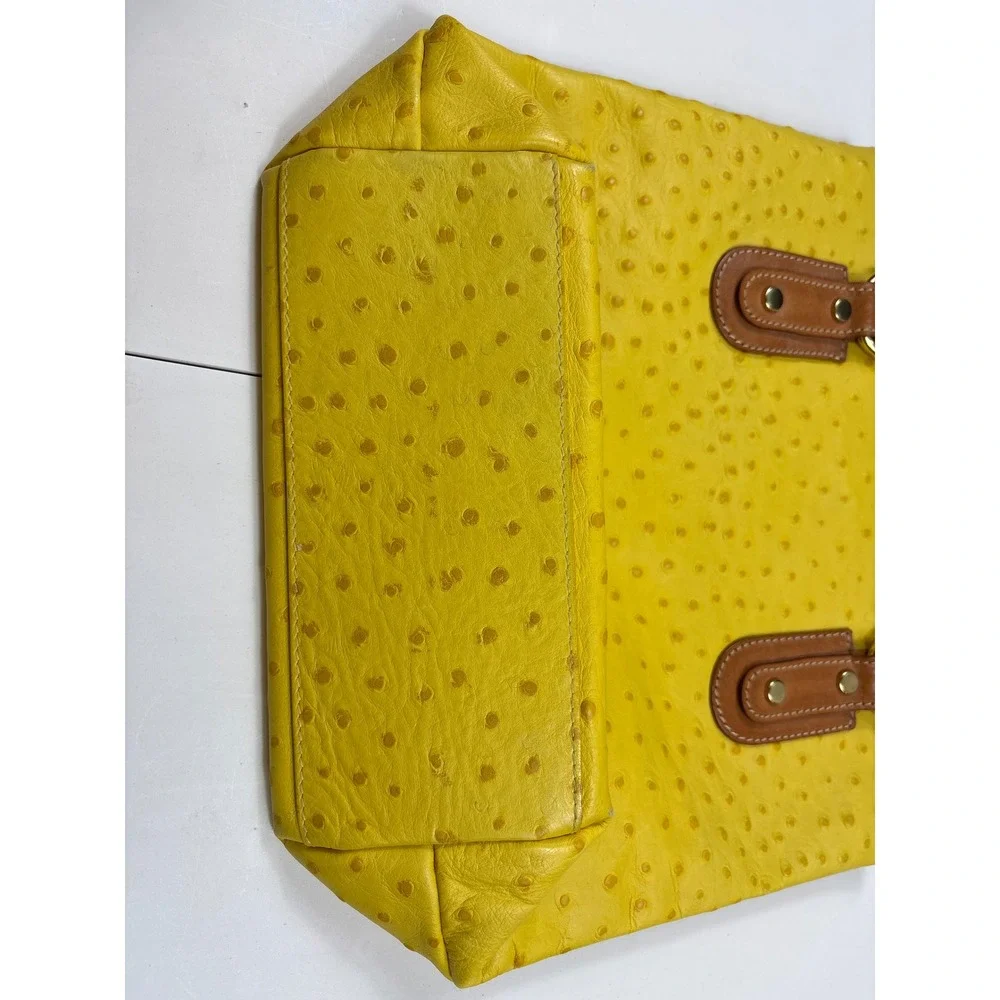 Maurizio Taiuti Yellow‎ Ostrich Embossed Leather Tote Bag Made in Italy Handbag